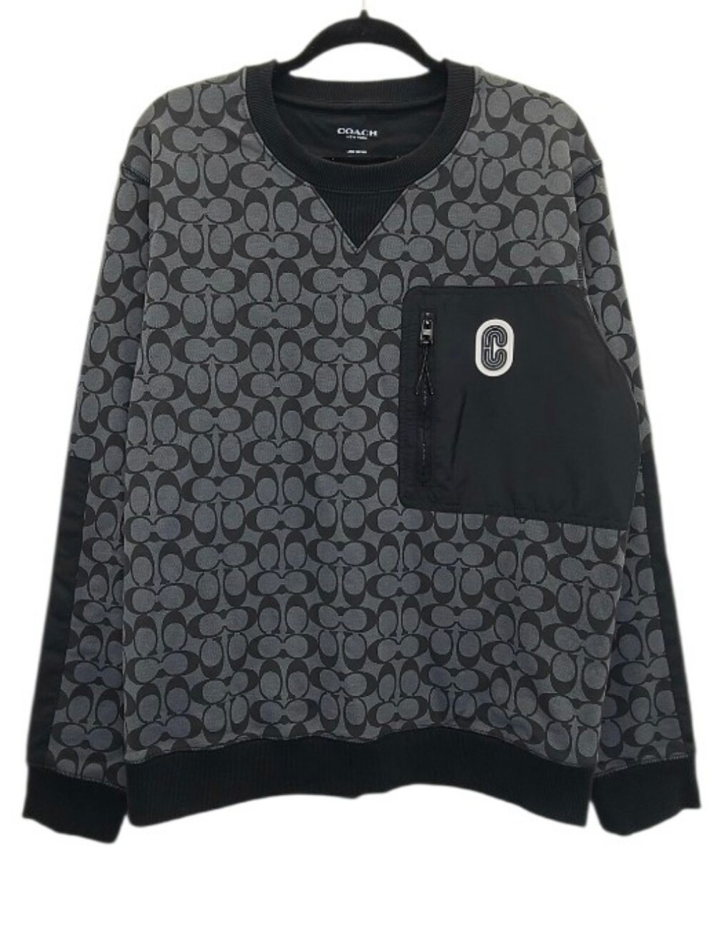 Coach Mixed Media Sweatshirt Black Signature 89748 Large